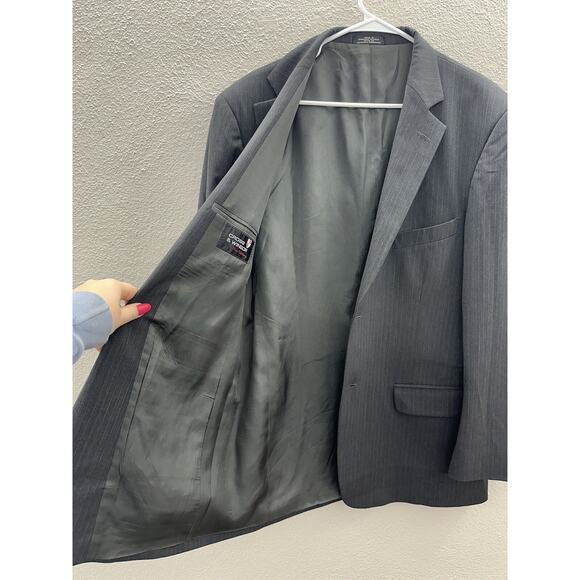 Cross & Winsor Mens Suit Coat 42R Gray Pinstripe Two Button Up Single Breasted - Picture 8 of 16